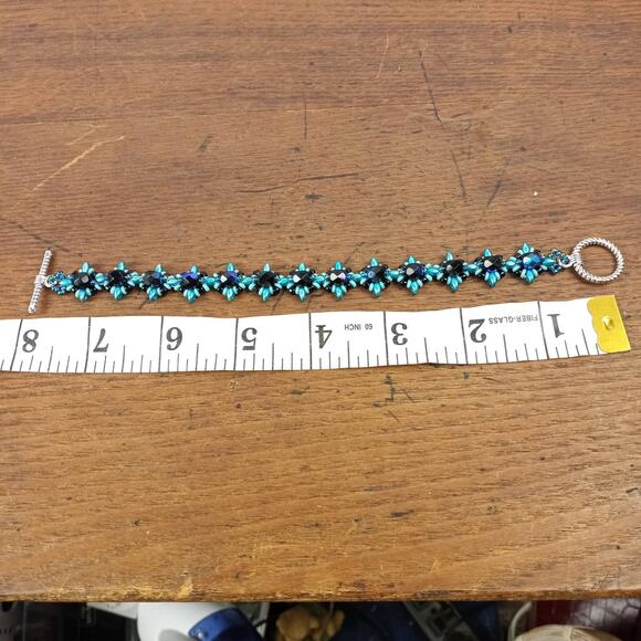 HANDMADE Teal, Aqua and Jet AB Star-crossed bracelet Unique Festival Artisan - Picture 6 of 6